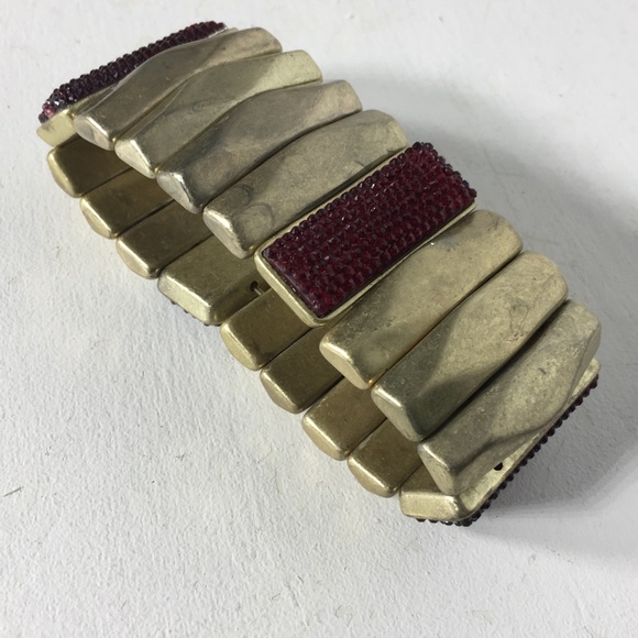 Vintage Gold Red Slate Bead Stretchable Bracelet - Picture 5 of 8